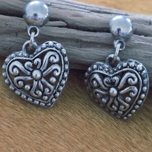 Silver Heart Dangle Earrings